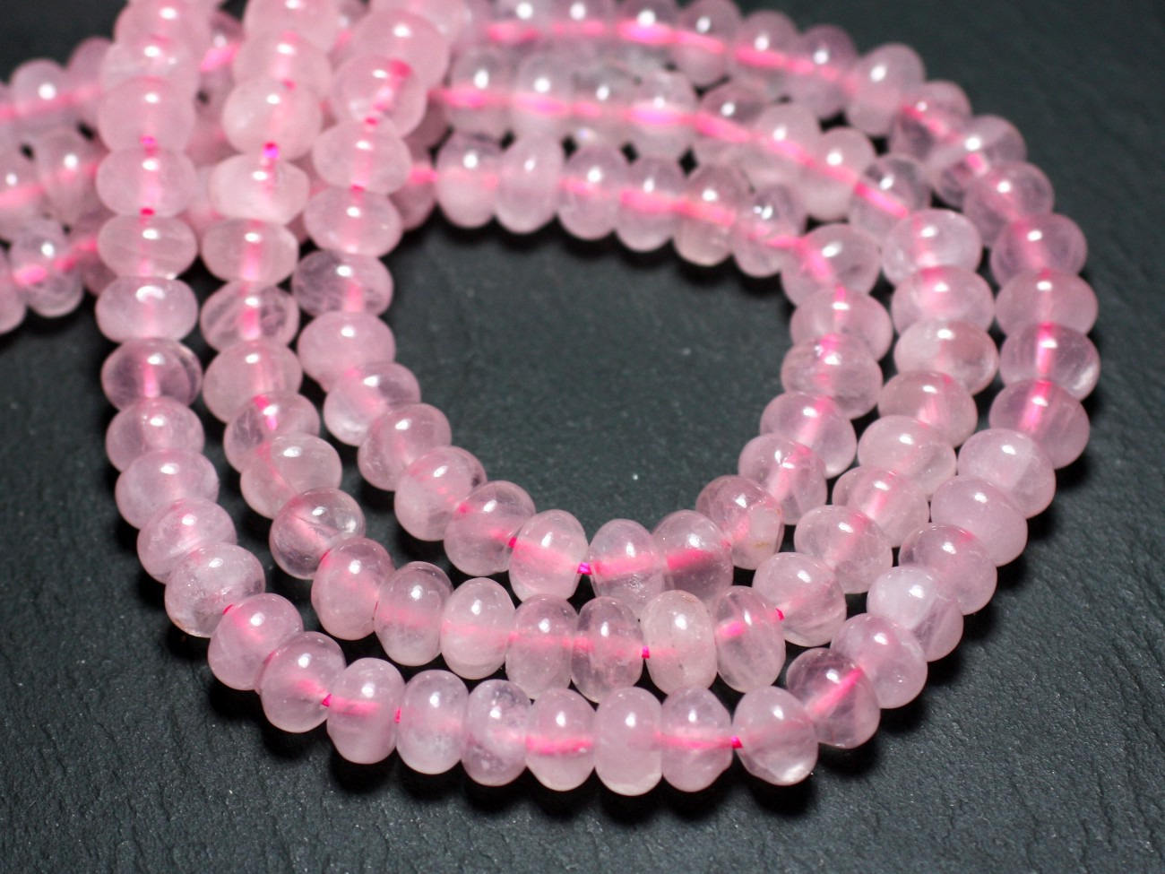 Fil 39cm 85pc Environ - Perles Pierre - Quartz Rose Rondelles 6x4mm Rose Clair