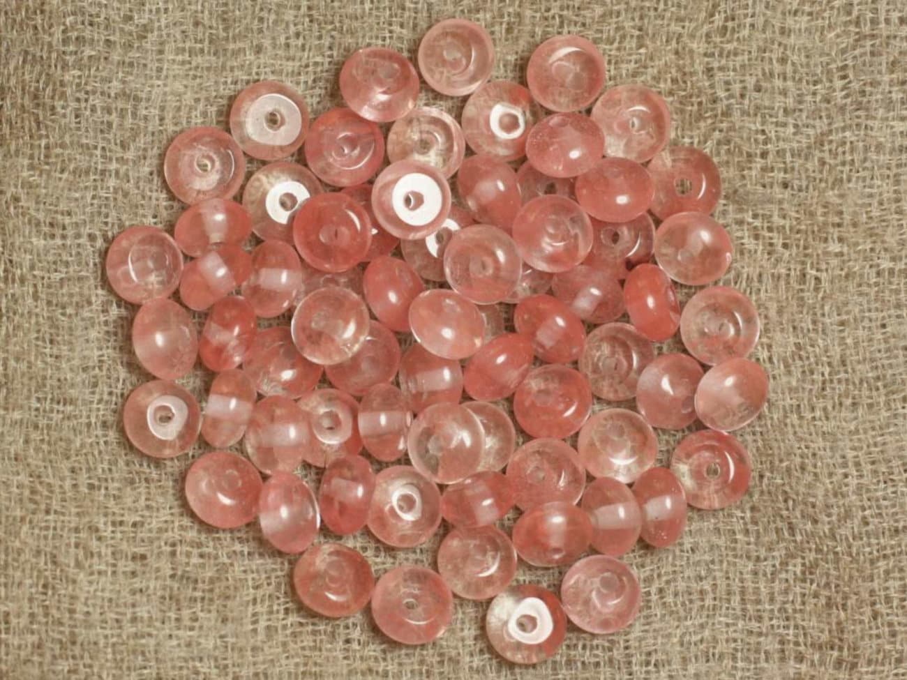 Fil 39cm 92pc Environ - Perles Pierre - Quartz Cerise Rondelles 6x4mm Rose Corail Peche Transparent
