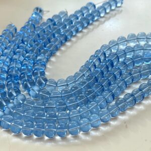 Gorgeous Denim Blue Colored Hydro Quartz Smooth Rondelles