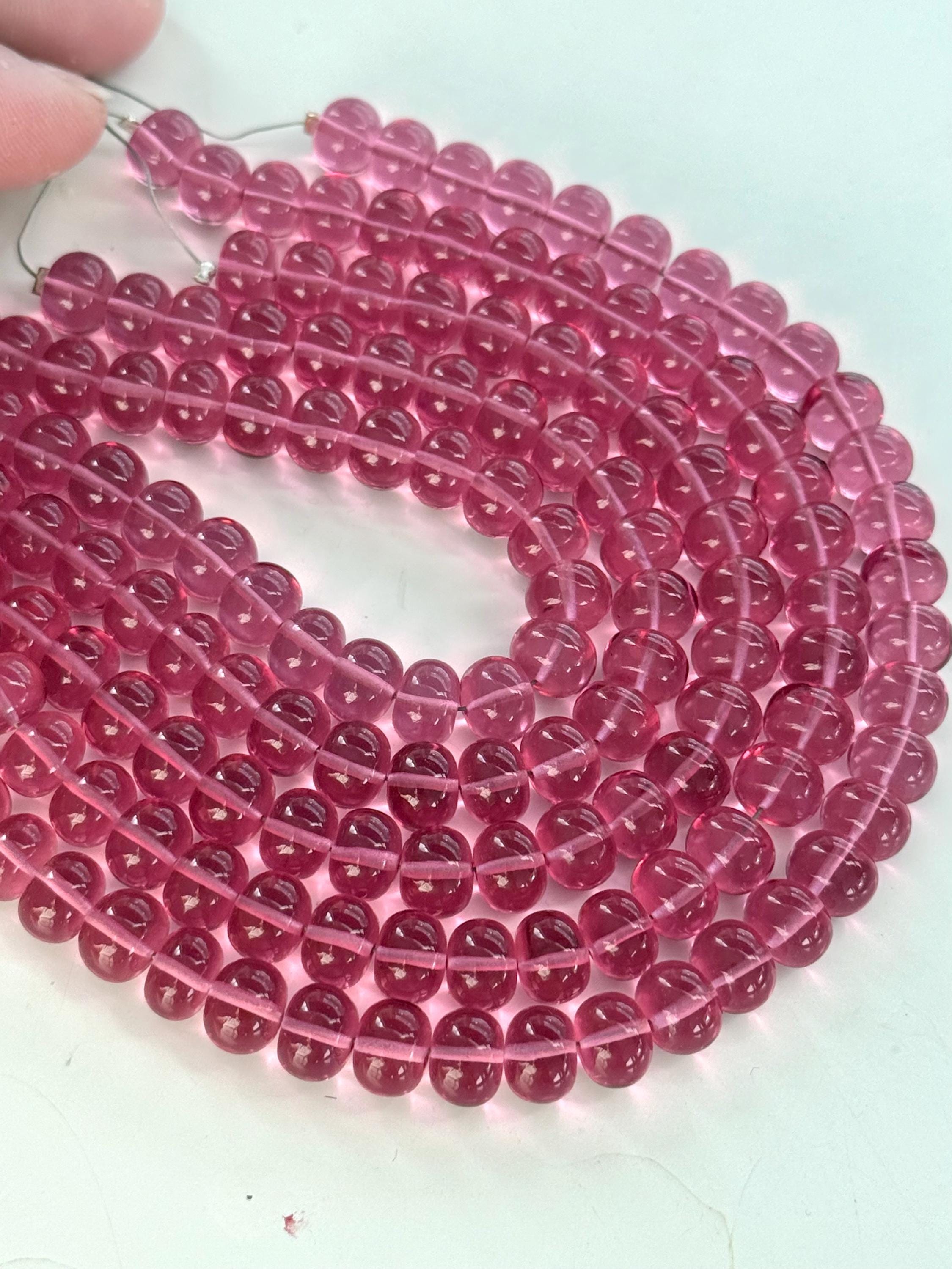 Gorgeous Pomegranate Pink Colored Hydro Quartz Smooth Rondelles