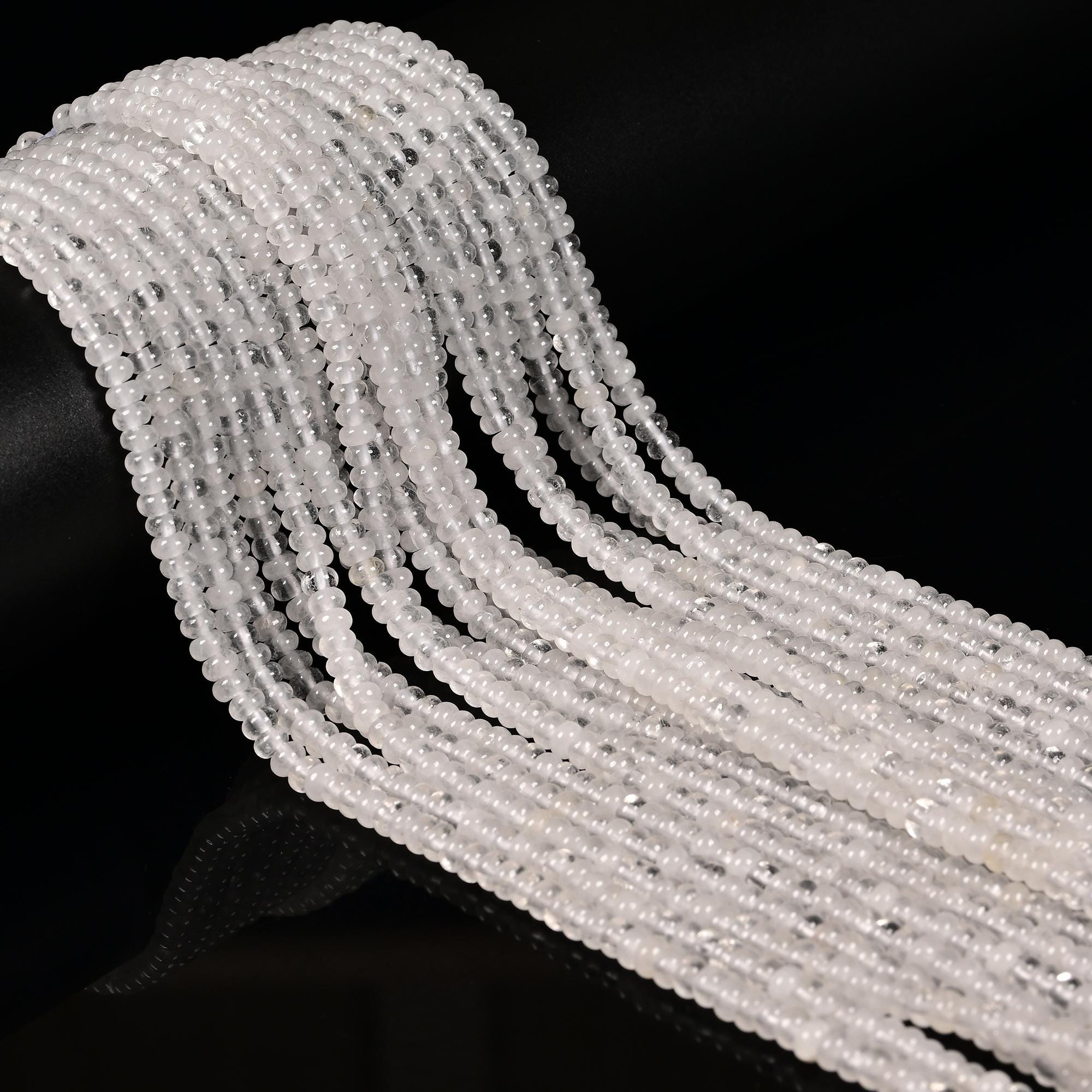 Natural Clear Quartz Smooth Rondelle Beads Size 2x4mm 15'' Strand Natural Clear Quartz Smooth Rondelle Beads Size 2x4mm 15'' Strand
