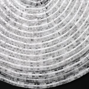 Natural Rock Quartz Crystal 4mm Smooth Heishi Rondelle Beads 15.5" Strand