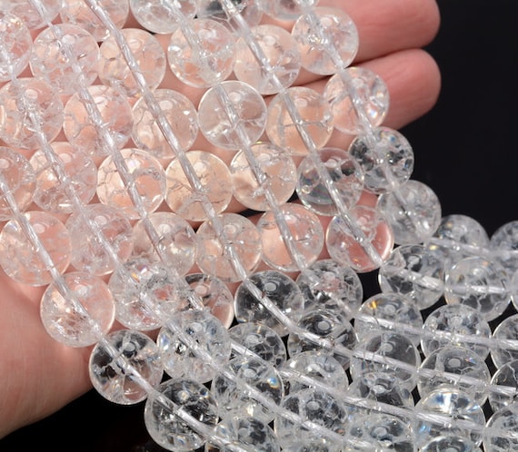 10mm White Cracked Rock Crystal Quartz Gemstone Round Beads 15.5 Inch Full Strand Bulk Lot 1,2,6,12 And 50 (90187657-695)