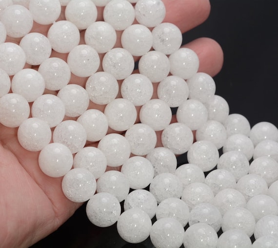 10mm White Cracked Rock Crystal Quartz Gemstone Round Beads 15.5 Inch Full Strand Bulk Lot 1,2,6,12 And 50 (90187656-696)