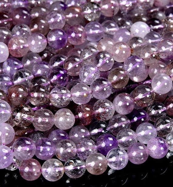 Natural Super Seven Quartz Gemstone Grade A Round 4mm 5mm 6mm 7mm 8mm Loose Beads 7.5 Inch Half Strand Bulk Lot 1,2,6,12 And 50 (d533)