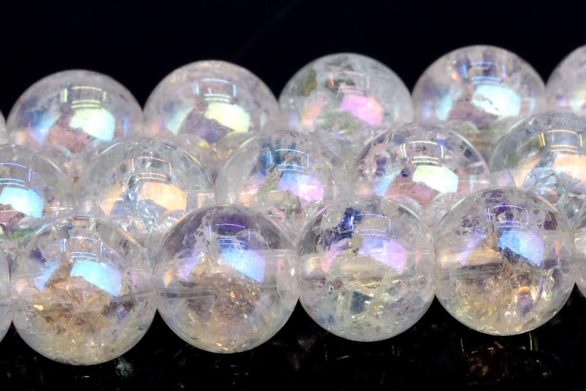 Rainbow Clear Crystal Quartz Crack Pattern Beads Grade Aaa Gemstone Round Loose Beads 6mm 8mm 10mm Bulk Lot Options