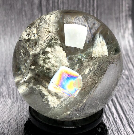 2.2"natural White Phantoms Sphere/himalayan Tibetan High Altitude Ghost Quartz Crystal Sphere/black Rutilated Ball/rainbow/energy/gift