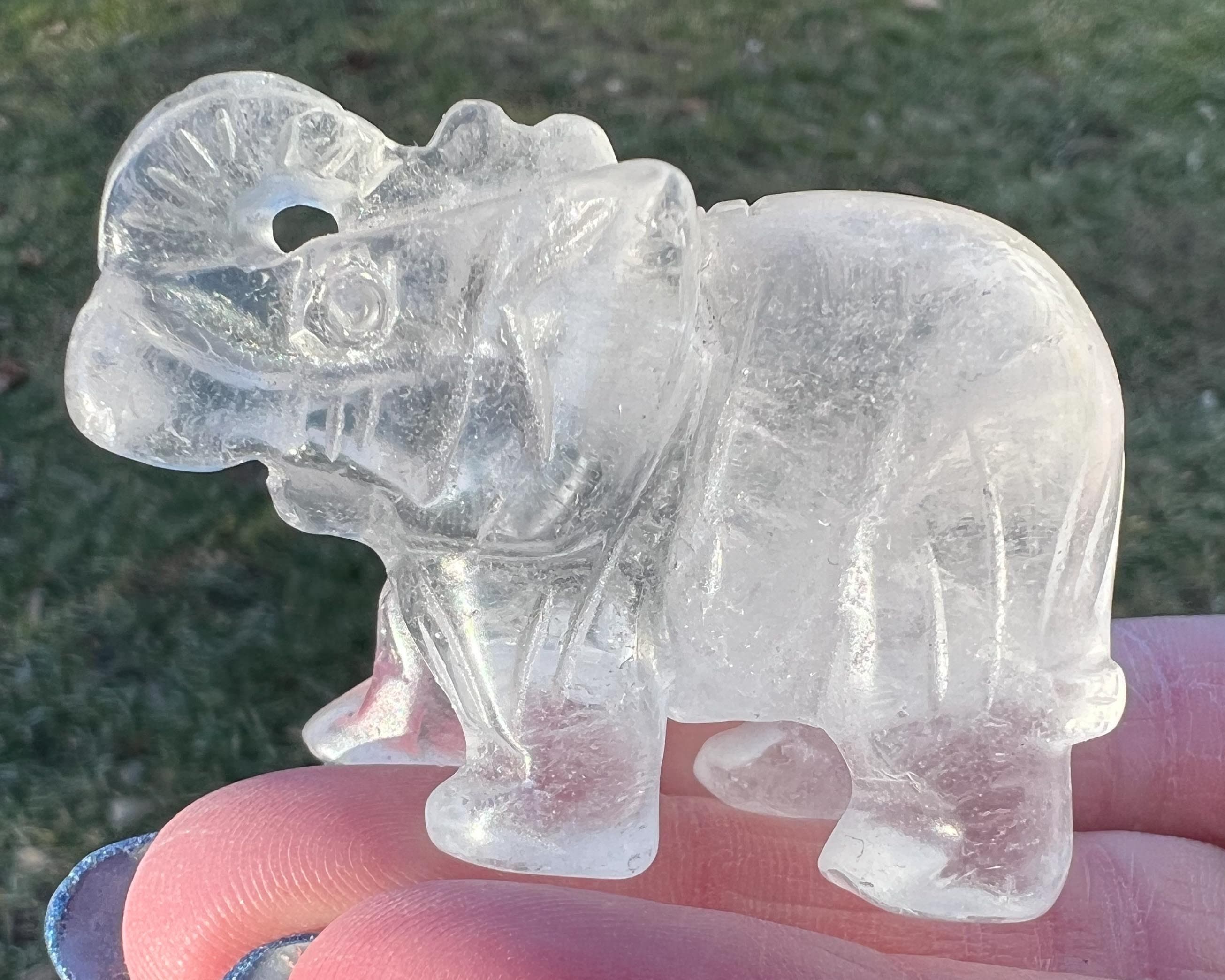 2 In Clear Quartz Elephant Figurine, Crystal Carving, Natural Gemstone, April Birthstone Gift #3