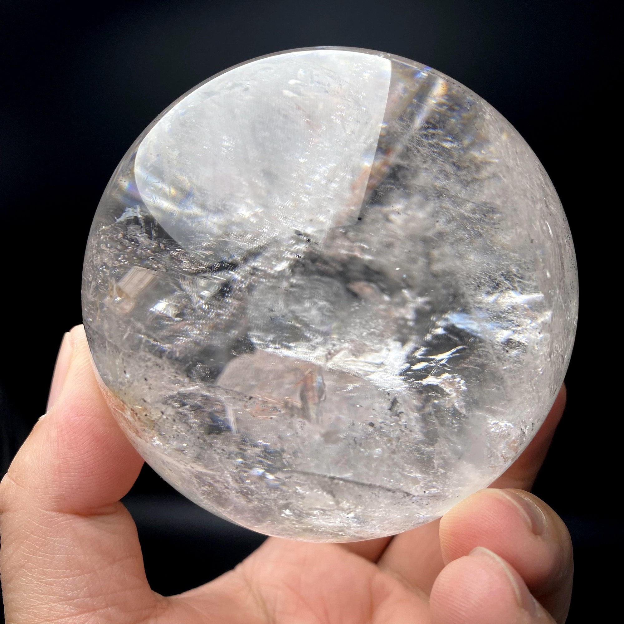 3.42"natural White Enhydro Quartz Big Crystal Ball,tibetan Himalayan Stunning Rainbow,white Phantom Large Quartz Sphere,meditate,decor Ball