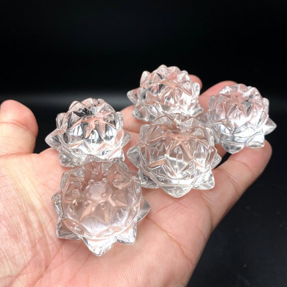 Natural Clear Quartz Crystal Lotus Palm,decor:master Hand Carving Lotus Crystal(1.65“)