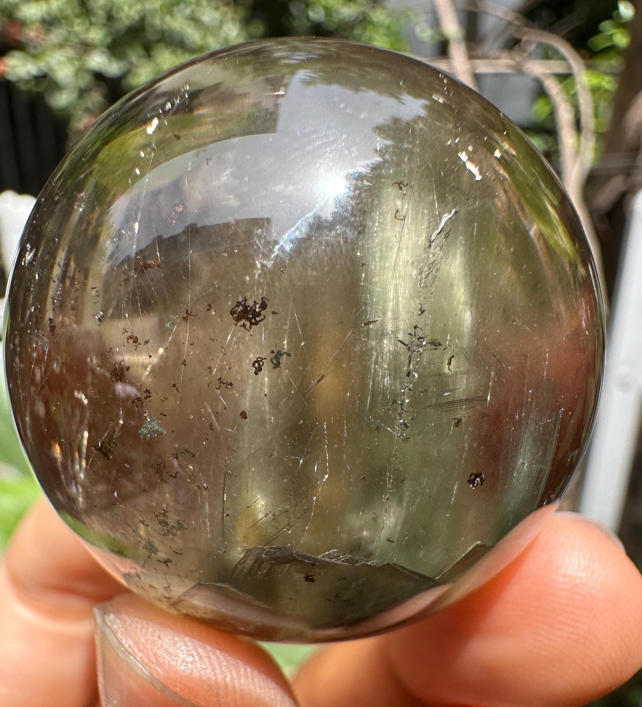 Angel's Wing Amphibole Included In Quartz Green Crystal Sphere/needles Inclusion Quartz Ball/garden Scenic Crystal Sphere Collection-43 Mm