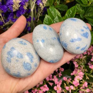 Blue Manganese Quartz Palm Stone: Polished Madagascar Crystal