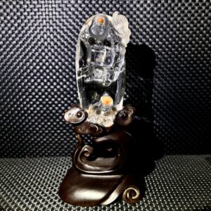 Clear Quartz Maitreya Buddha Carving with Toad: Reiki Healing Crystal Decor