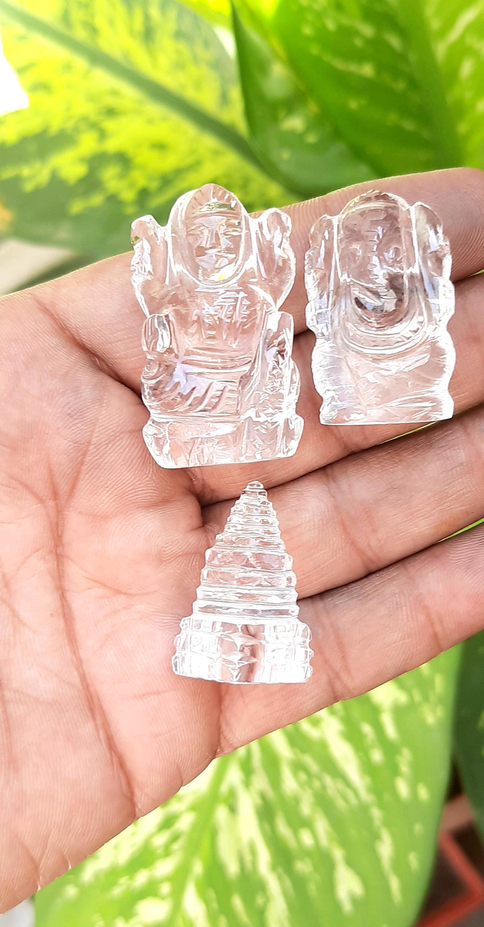 Crystal Quartz Laxmi Ganesh Shree Yantra Statue Combo: Diwali Pooja Gift,wealth Money,prosperity,success,bussiness Growth,spritiual,worship.