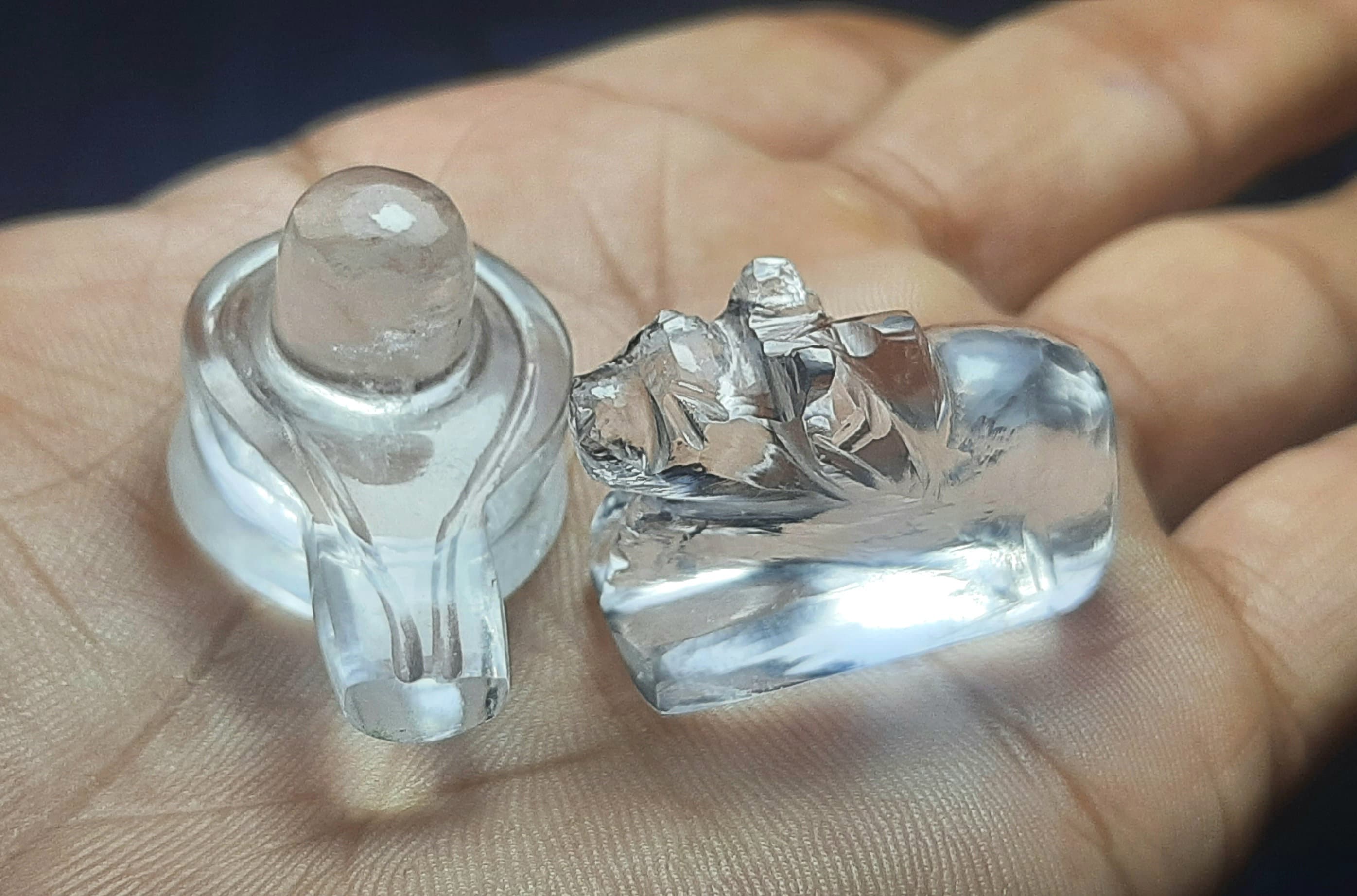 Crystal Quartz Shivlingam Nandi Statue: Shiv Pooja,decor,sphatik Shivling,cow Statue,meditation,prosperity,divineenergy,