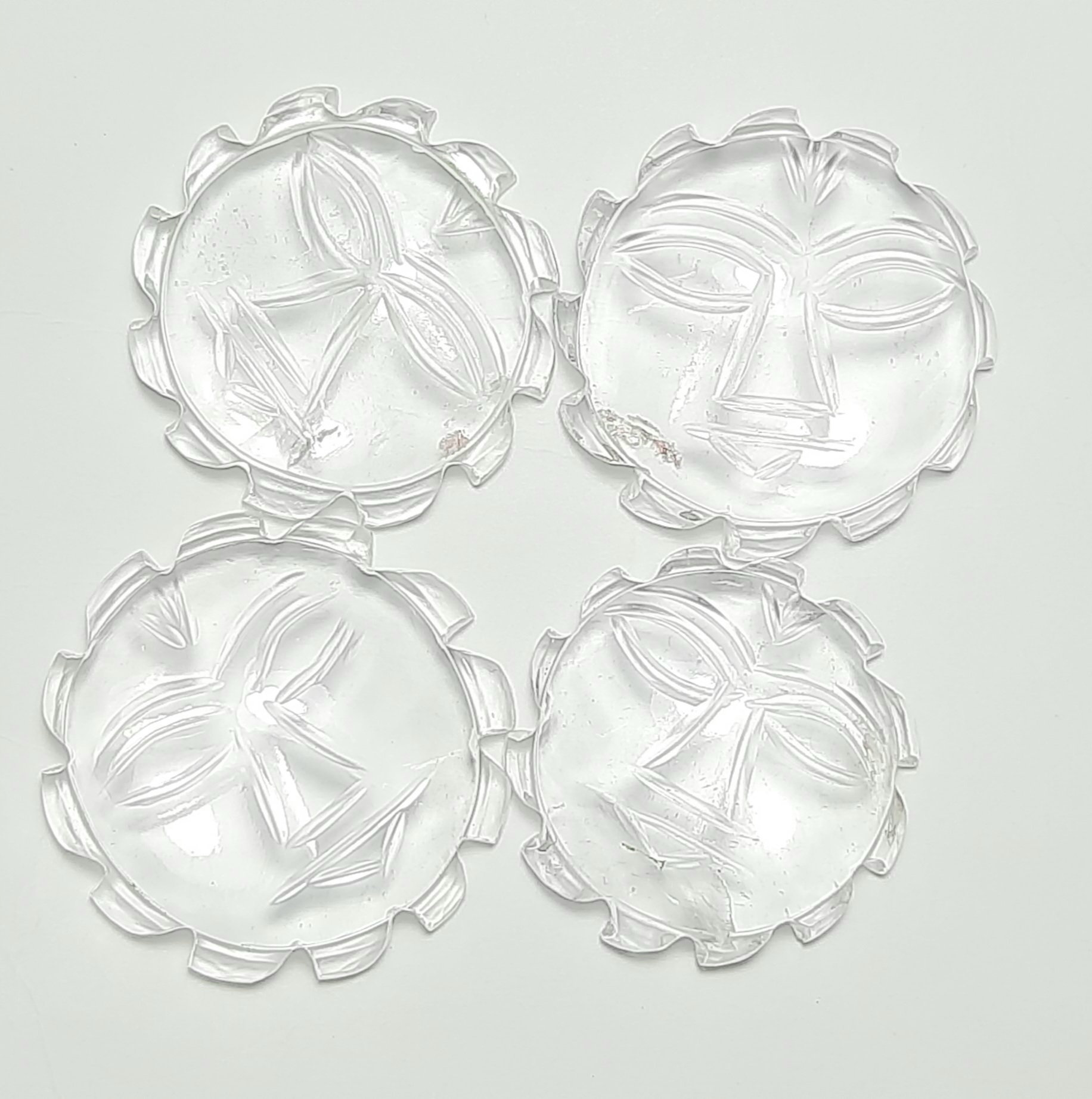 Crystal Quartz Sun Face Carving: Meditation Ritual Object,puja,religious Gift Pendent Making Stone