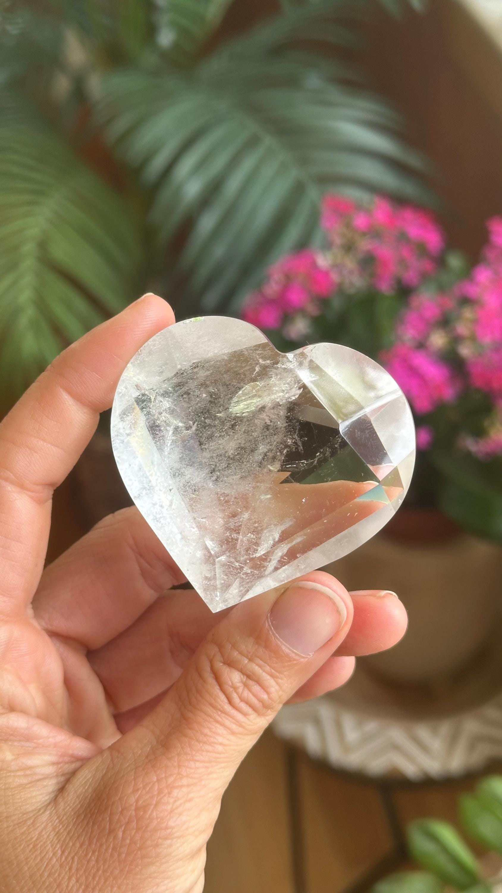Faceted Quartz Heart: Healing Crystal, Protection Stone