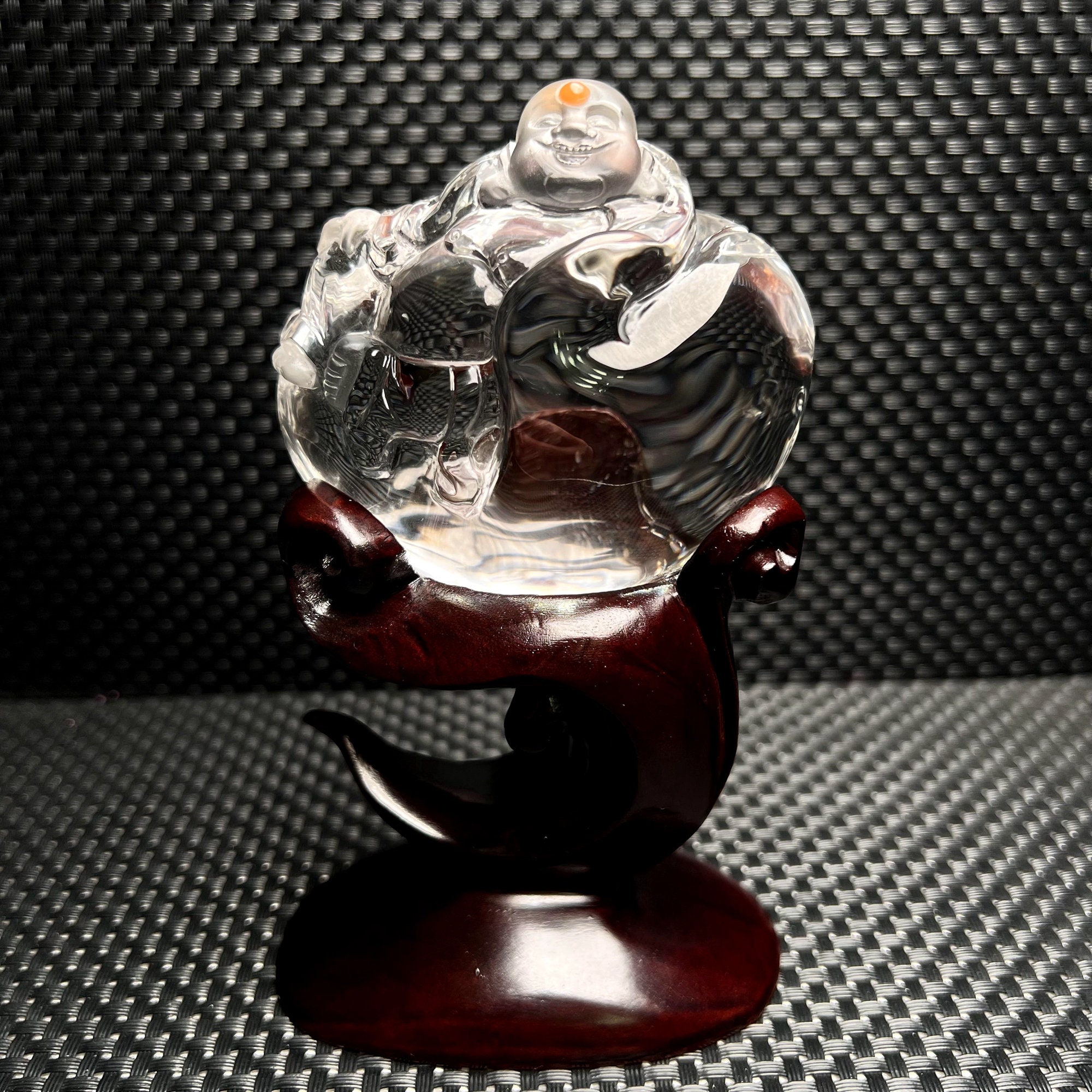 Natural Clear Quartz Crystal Carving Maitreya Buddha Decor/stunning Red Rabbit Crystal Quartz/master Handmade Gift/reiki Healing Happy