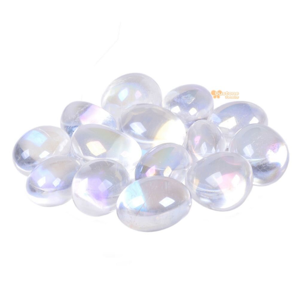 100 Grams Aqua Aura Clear Quartz Tumbled Polished Natural Crystal Healing Pocket Stones Rock Collection