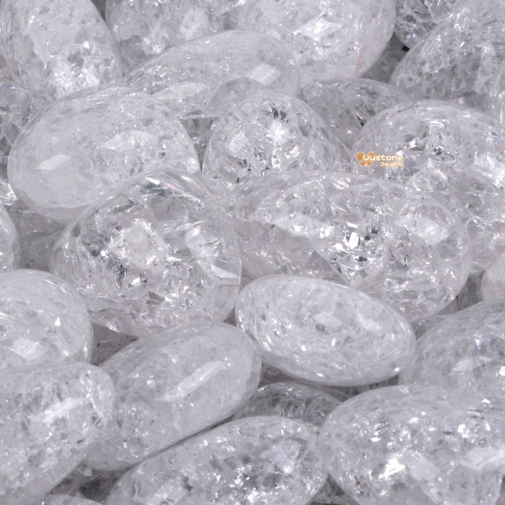 100 Grams Crackle Clear Quartz Tumbled Polished Natural Crystal Healing Pocket Stones Rock Collection