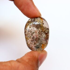 A+ Lodolite Lens 12g, Shaman Dream Stone Scenic Garden Quartz Pocket Stone Polished Tumbled Crystal Clear Inclusion Quartz, Garden Quartz.