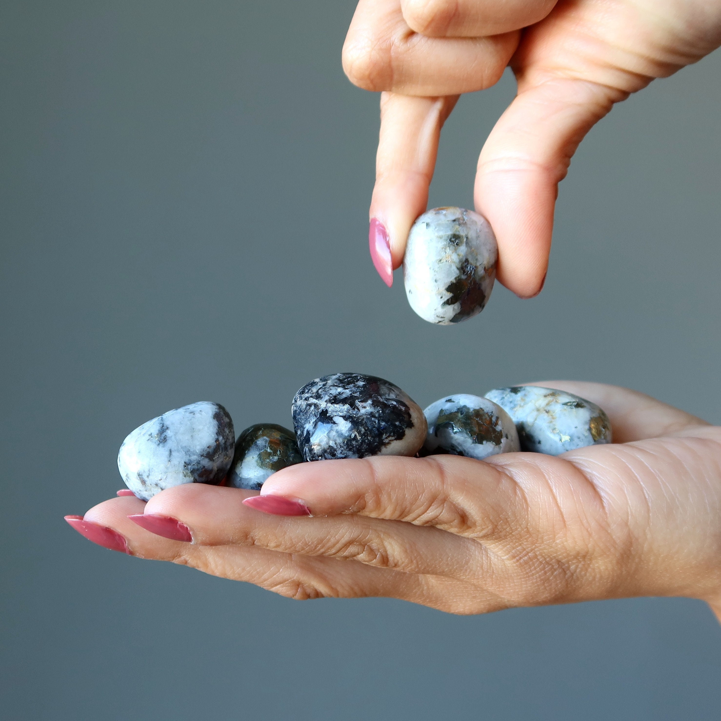 Chalcopyrite Snow Quartz Tumbled Stones Silver Gold Gems