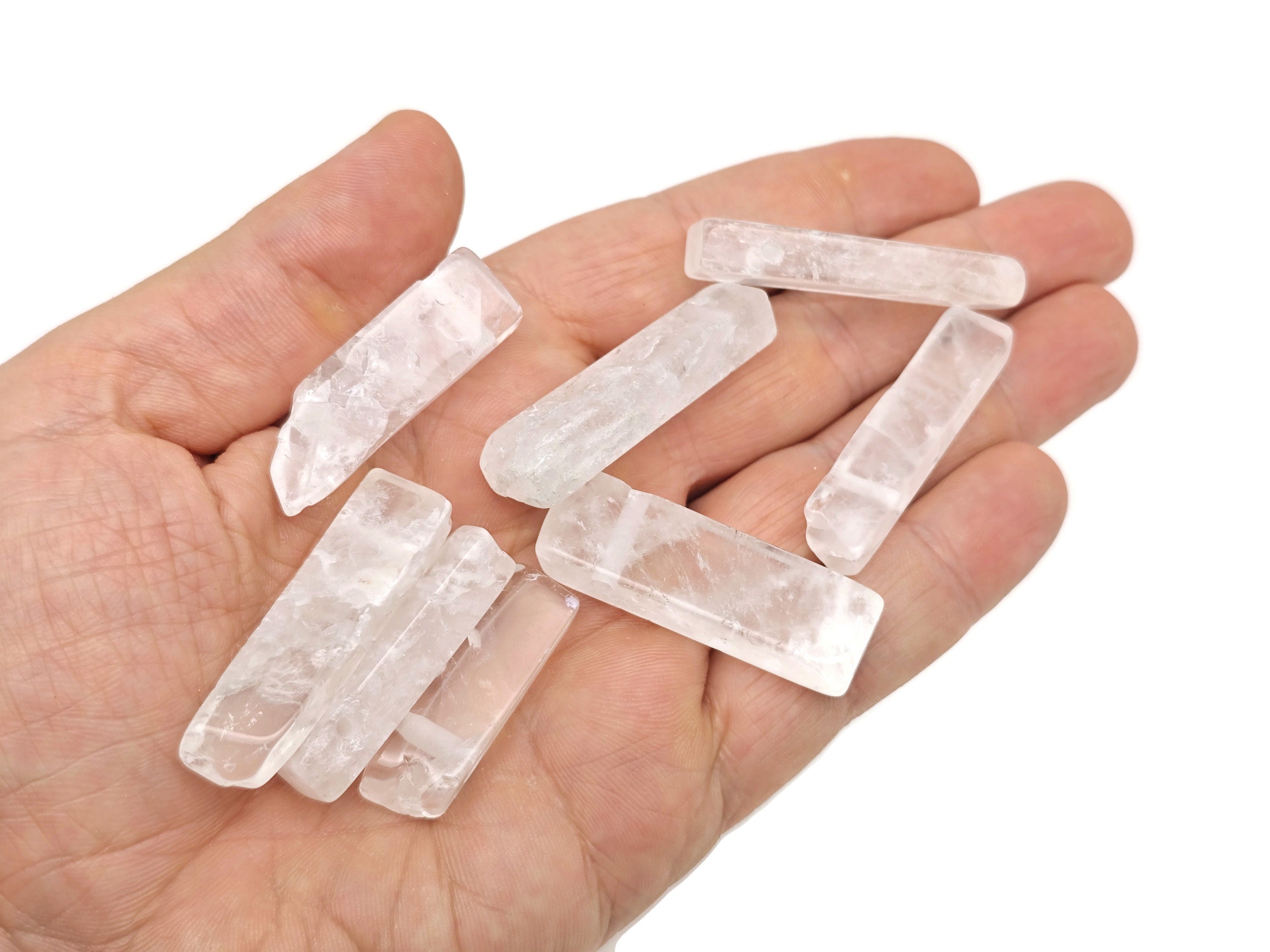Clear Quartz Drilled Tumbled Stones - Rectangle Hole Tumbled Stone - Making Jewelry Cytsals - Bulk Stones - Nc1658 Clear Quartz Drilled Tumbled Stones - Rectangle Hole Tumbled Stone - Making Jewelry Cytsals - Bulk Stones - Nc1658