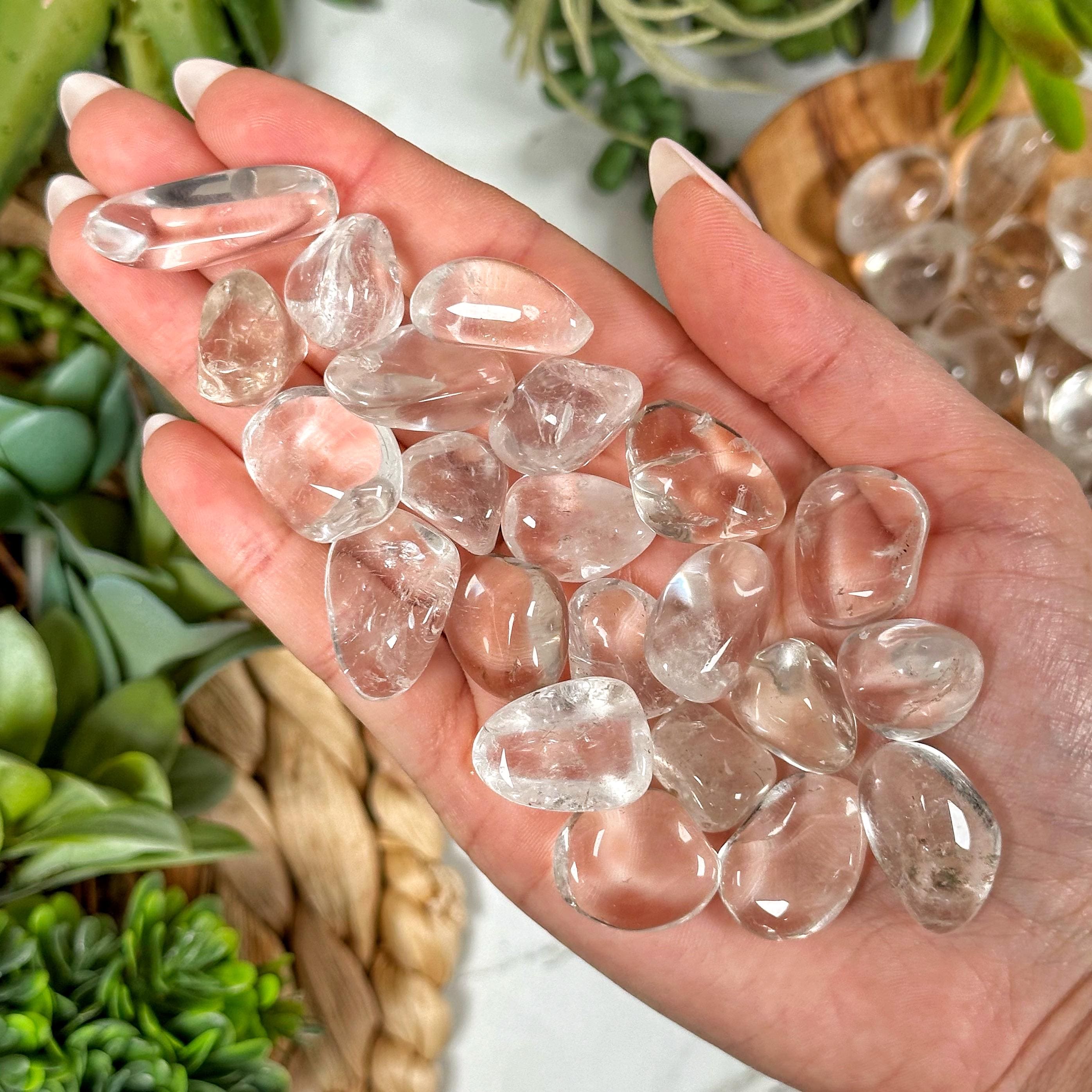 Clear Quartz Tumble | S, L | - No. 412 (polished White Crystal Pocket Stone, Crown Chakra, Healing Stone)