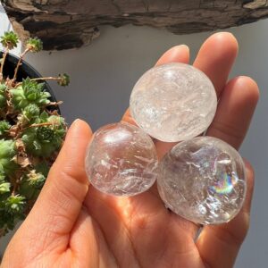 Round Clear Quartz Tumbled Stone, Polished Crystal Healing