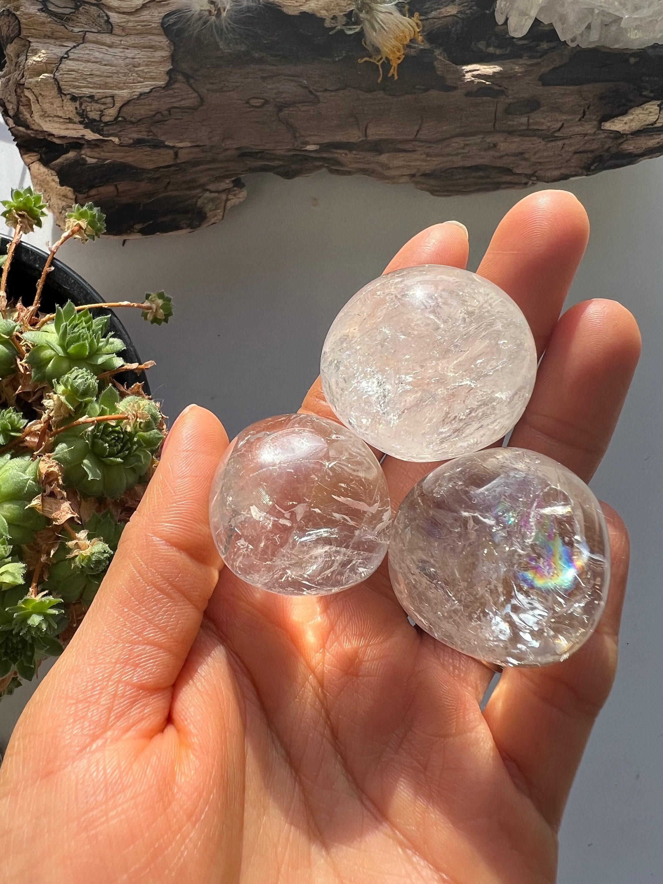Round Clear Quartz Tumbled Stone, Polished Crystal Healing