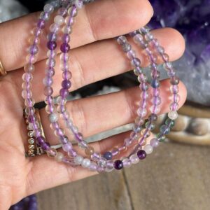 4mm Rainbow Fluorite Bracelet: Crystal Beaded Stretch Bracelet