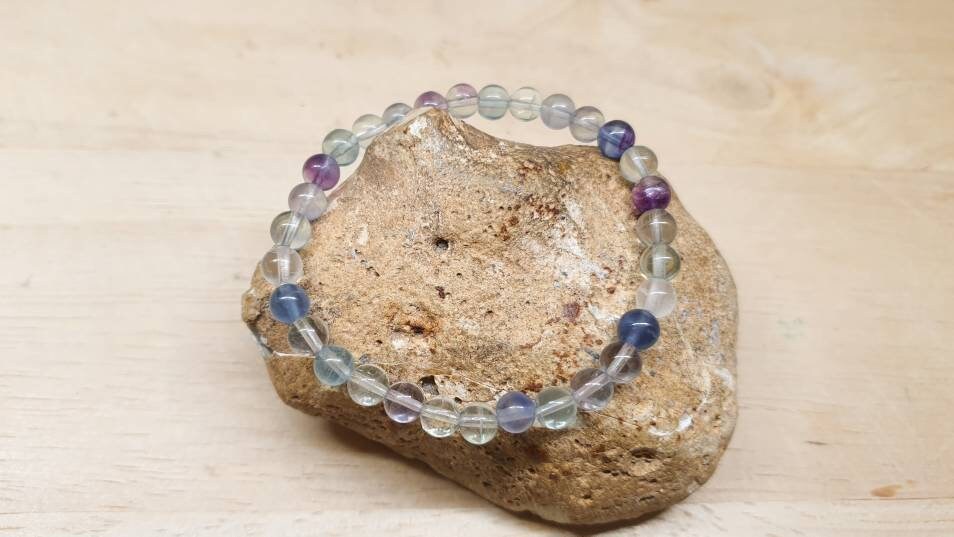 Rainbow Fluorite Bracelet. 6mm Stones 19cm. Stretch Elastic Stacking Bracelets For Women. Reiki Jewelry Uk. Pisces Jewelry