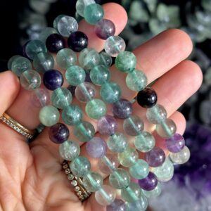 8mm Rainbow Fluorite Crystal Bracelet: Gemstone Jewelry