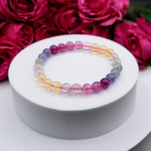 AAA Candy Ombre Rainbow Fluorite Transparent 7-10mm Bracelet Positivity, Mental Balance