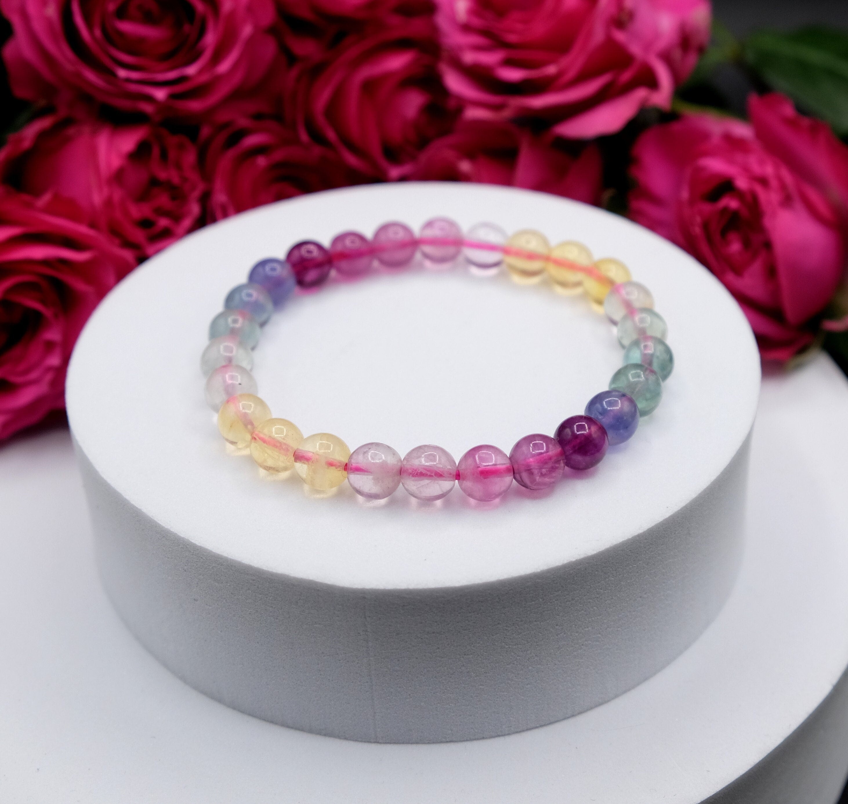 Aaa Candy Ombre Rainbow Fluorite Transparent 7-10mm Bracelet Positivity, Mental Balance