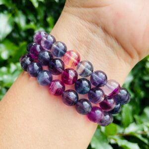 Candy Rainbow Fluorite Crystal Bracelet: Round Beaded Gemstone Jewelry