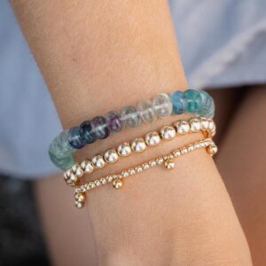 Chunky Fluorite Bracelet | Unique smooth rondel fluorite [EBFP1043] | Genuine Rainbow Fluorite Crystal, Natural Fluorite Crystal