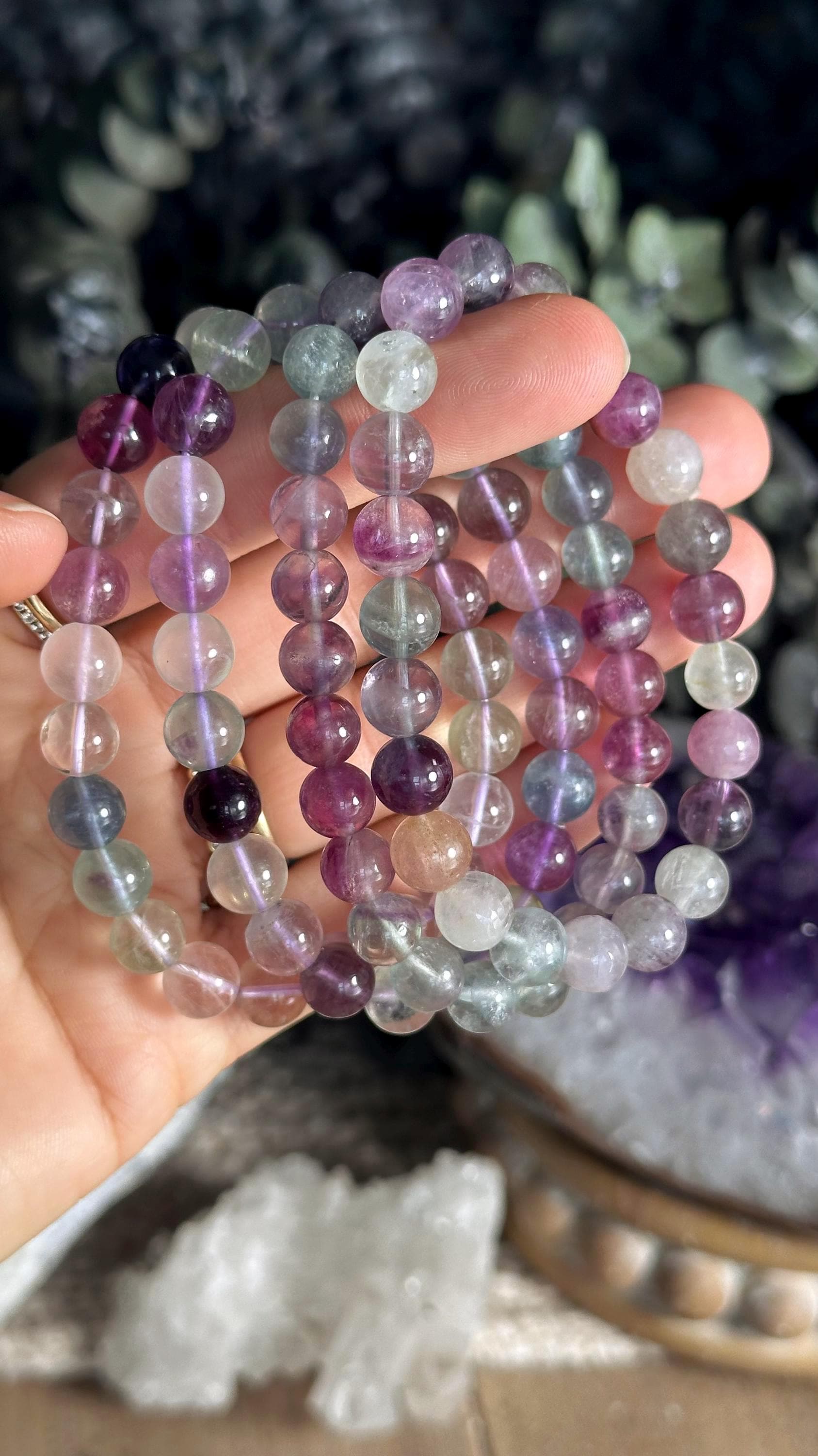 Rainbow Fluorite Crystal Bracelet: 8mm Gemstone Jewelry Rainbow Fluorite Crystal Bracelet: 8mm Gemstone Jewelry