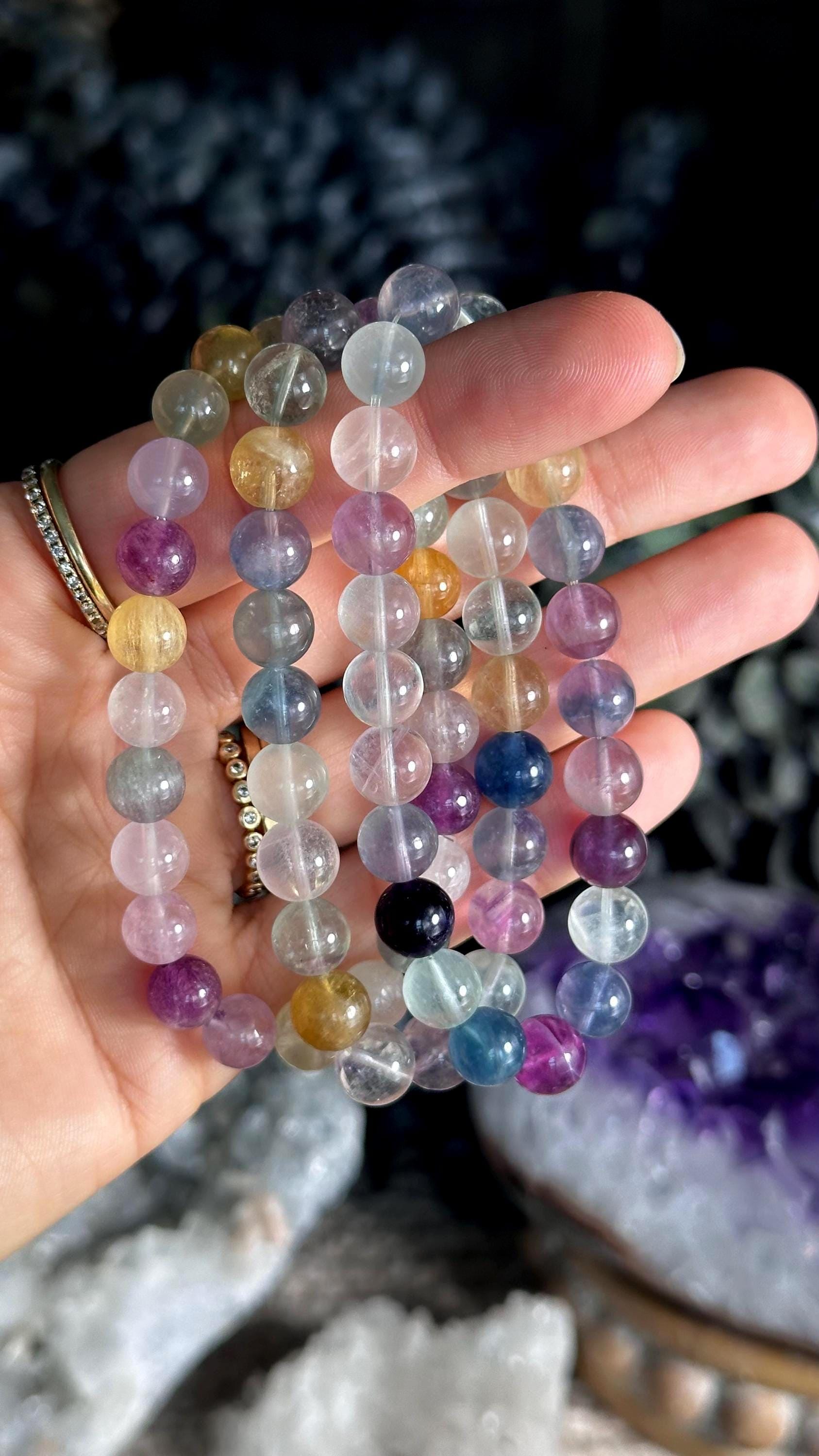 Rainbow Fluorite Crystal Bracelet: 8mm Gemstone Jewelry