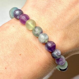 Rainbow Fluorite Crystal Bracelet: Handmade Gemstone Beaded Bracelet, 8mm Matte Bead