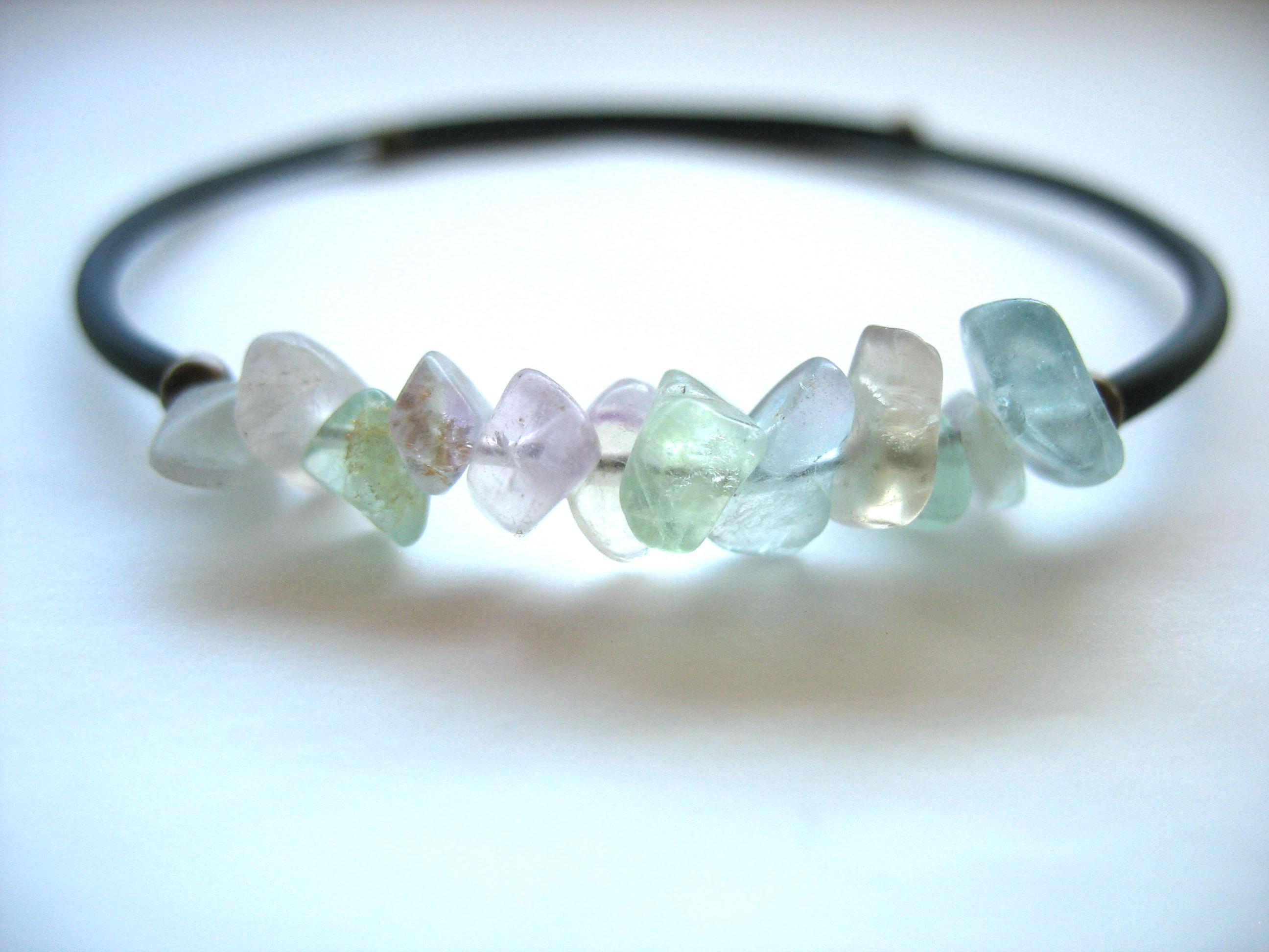 Rainbow Fluorite Gemstone Cuff Bracelet Jewelry Made In Usa