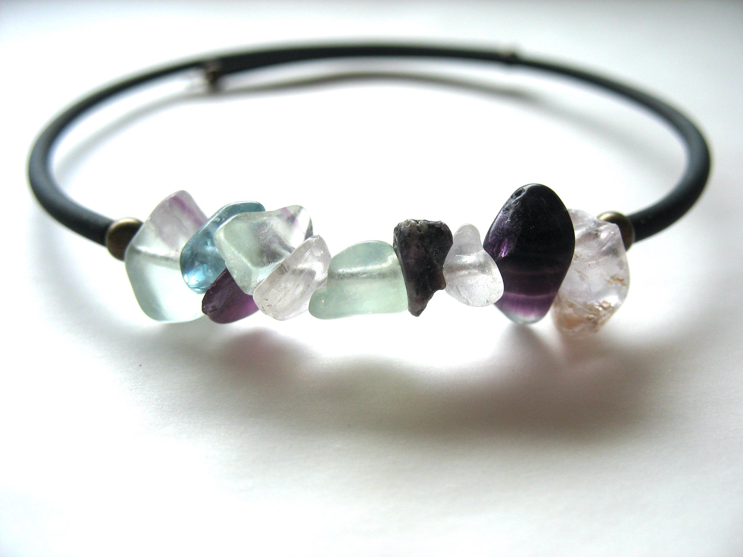 Rainbow Fluorite Gemstone Cuff Bracelet Jewelry Handmade In Usa