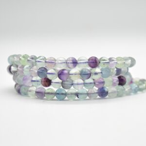Rainbow Fluorite Gemstone Round Beads Bracelet Sample Strand - 6mm - 7.5" Long