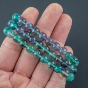 Natural Rainbow Fluorite Round Size 6mm and 8mm- Handmade In USA- approx. 7" Bracelet Crystal Bracelet