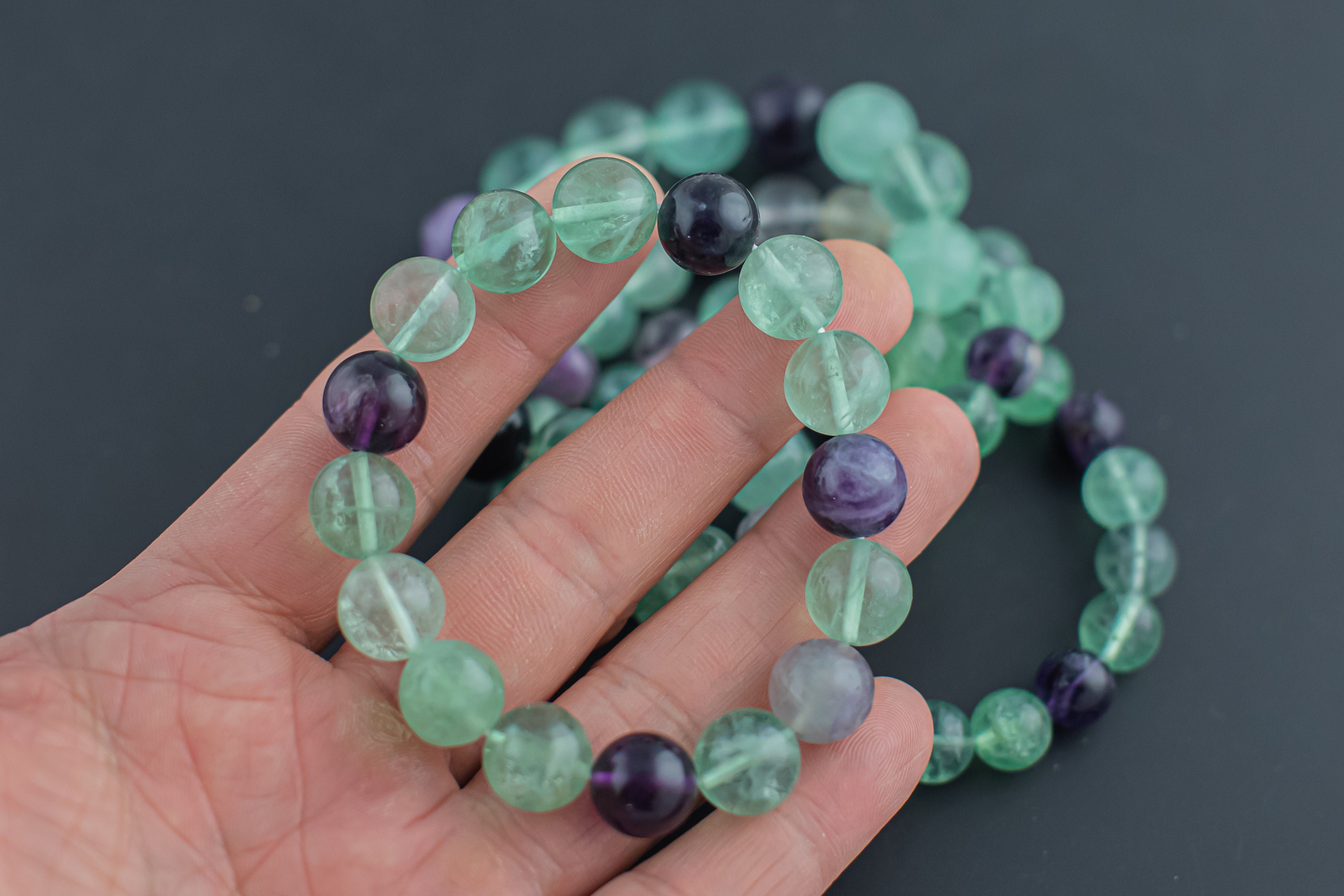 Natural Rainbow Fluorite Round Size 10mm And 12mm- Handmade In Usa- Approx. Bracelet Crystal Bracelet- Lgs Natural Rainbow Fluorite Round Size 10mm And 12mm- Handmade In Usa- Approx. Bracelet Crystal Bracelet- Lgs