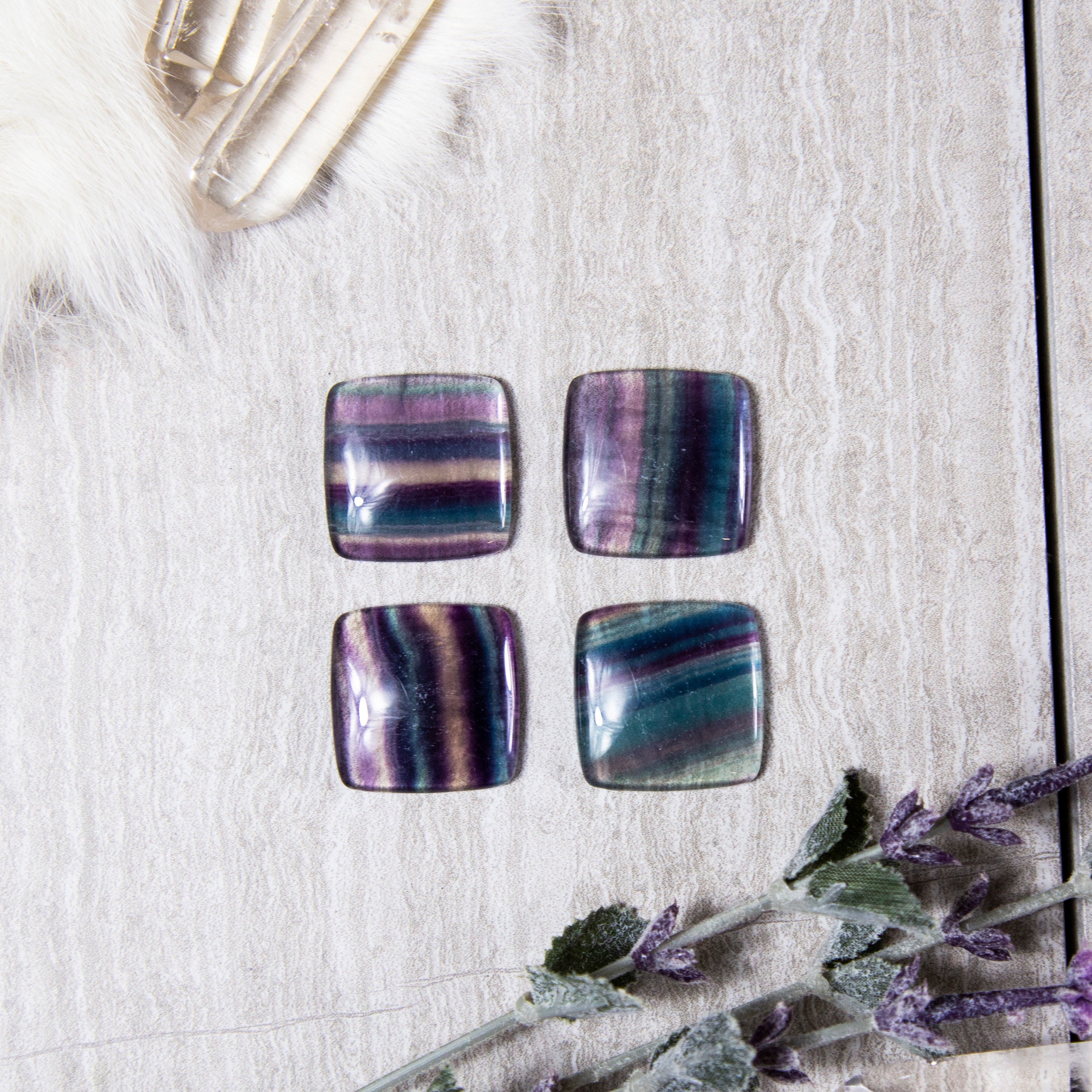 Fluorite - Large Rainbow Fluorite Square Cabochon 22x22mm (rk36b17-05)