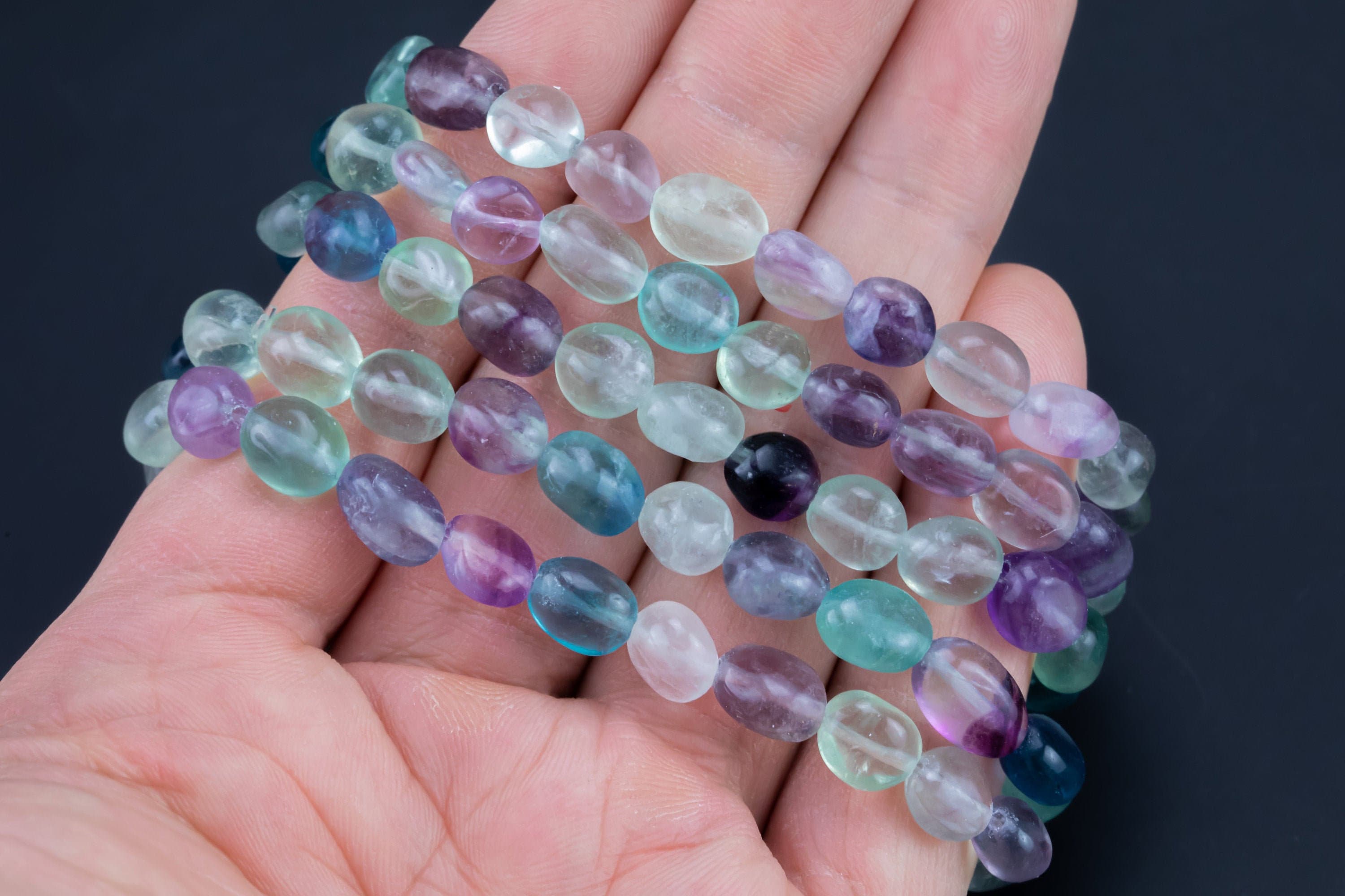 Rainbow Fluorite Gemstone Bracelet Bracelet Stretchy String Oval Bracelet Natural Gemstone Bracelets - Gemstone Nugget Bracelets Bracelet