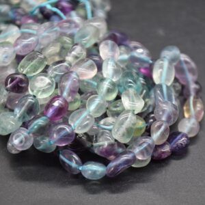 Rainbow Fluorite Gemstone Tumblestone Nugget Pebble Beads - 5mm - 8mm - 15" Strand