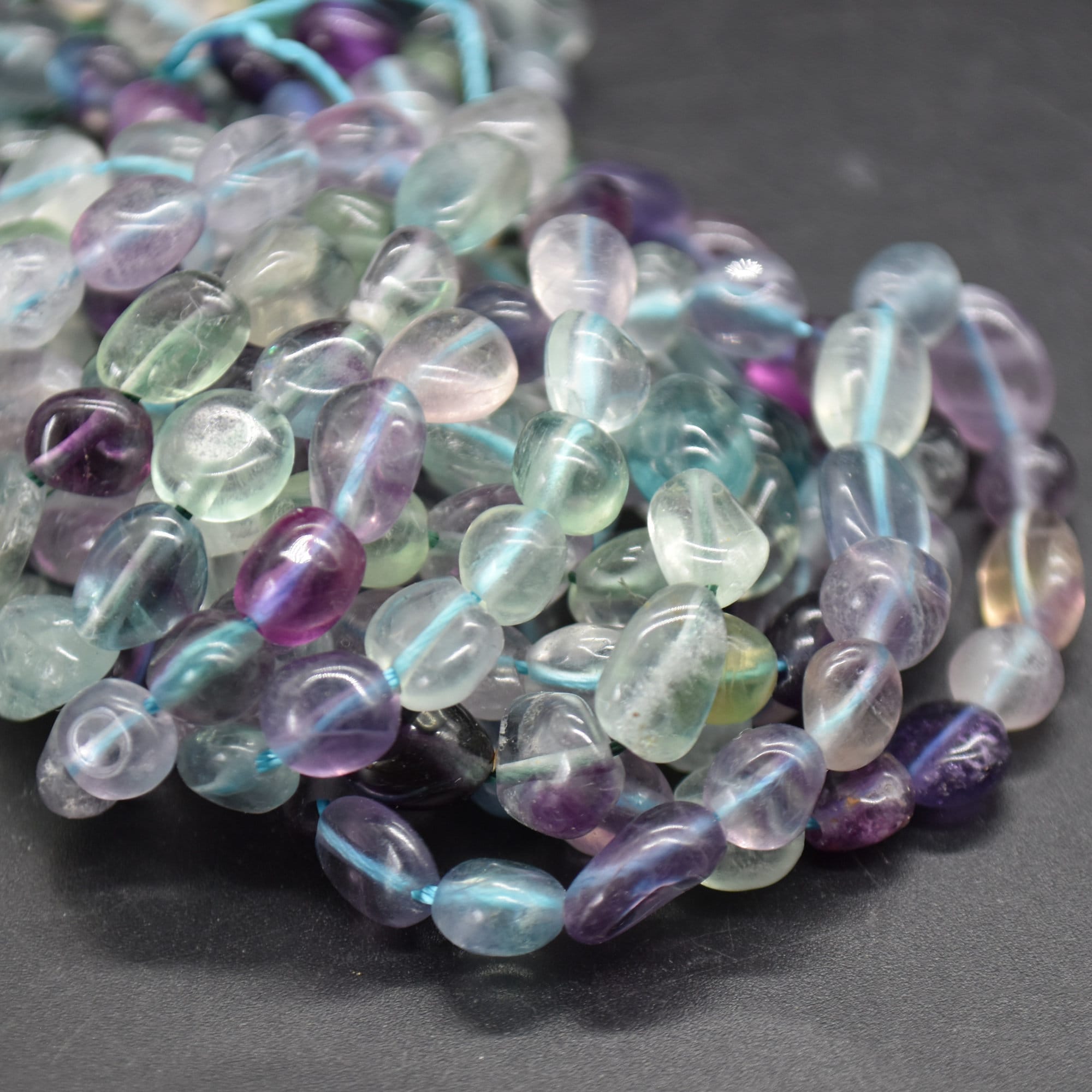 Rainbow Fluorite Gemstone Tumblestone Nugget Pebble Beads - 5mm - 8mm - 15" Strand