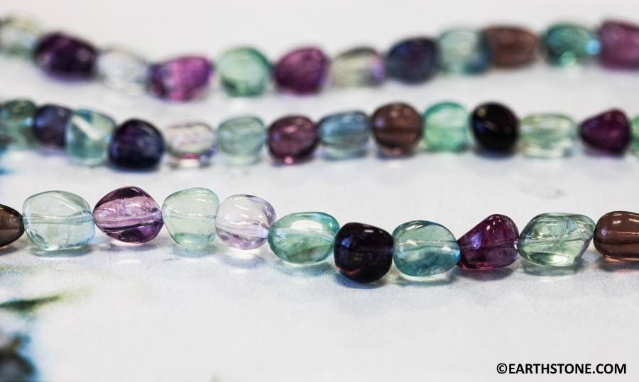 M/ Rainbow Fluorite 7-8mm Tumbled Nugget Beads 15.5" Strand Genuine Fluorite Gemstone Beads Size Varies For Jewelry Making